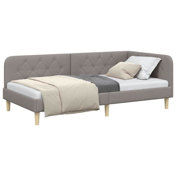 vidaXL Eckbettgestell mit Kopfteil Taupe 90 x 190 cm Stoff