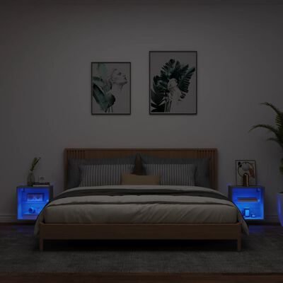 vidaXL Wand-Nachttische mit LED-Leuchten 2 Stk. Grau Sonoma