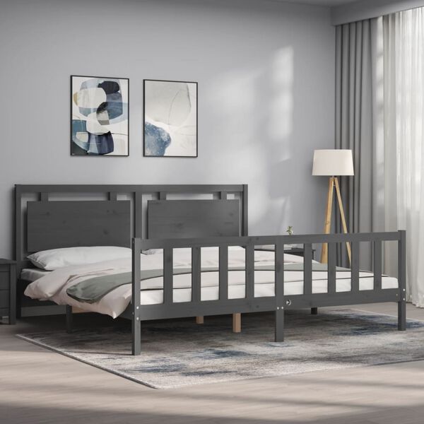 vidaXL Massivholzbett mit Kopfteil Grau 200x200 cm