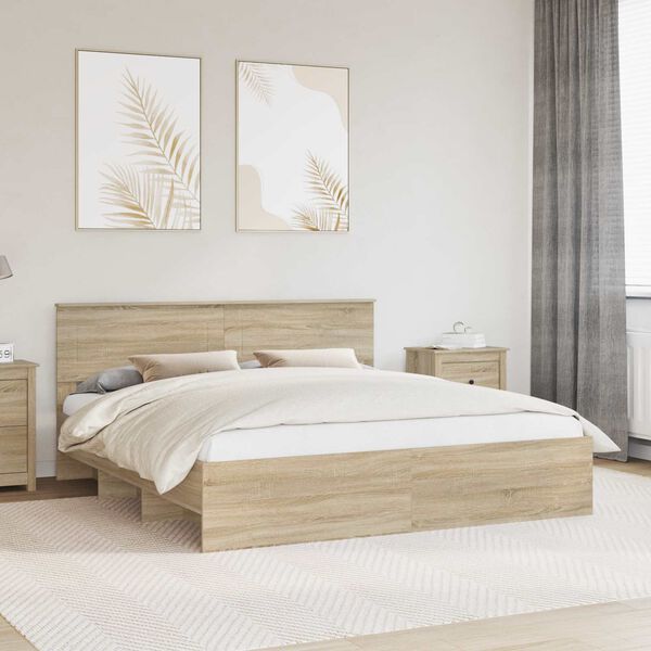 vidaXL Bettrahmen mit Kopfteil Sonoma-Eiche 180 x 200 cm Holzwerkstoff