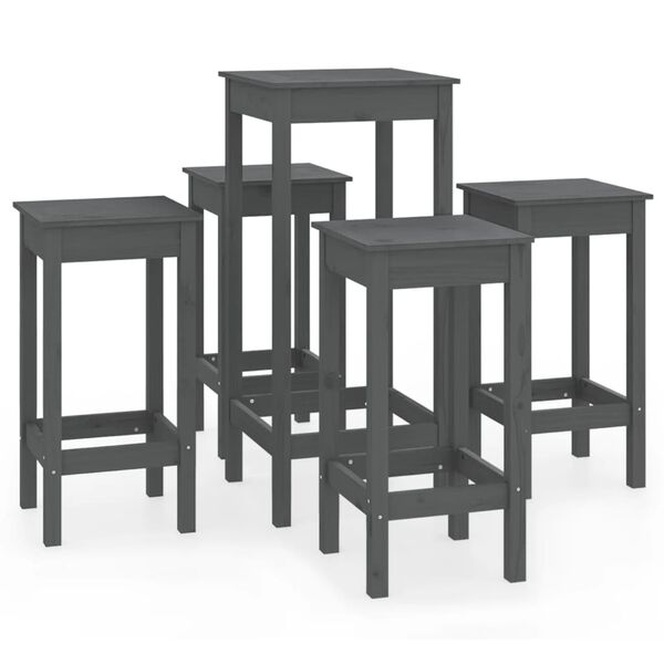 vidaXL 5-tlg. Bar-Set Grau Massivholz Kiefer