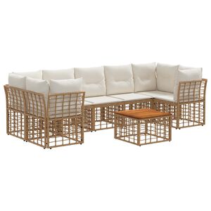 vidaXL Outdoor-Sofagarnitur 8 stk. Nat&uuml;rlich und Cremwei&szlig; Poly-Rattan