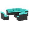 vidaXL 12-teiliges Gartensofa-Set mit Kissen, schwarzes Polyrattan