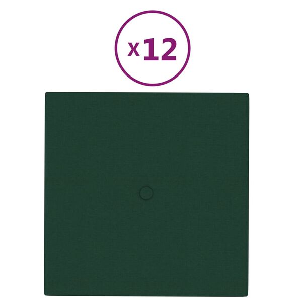 vidaXL Wandpaneele 12 Stk. Dunkelgr&uuml;n 30x30 cm Stoff 1,08 m&sup2;