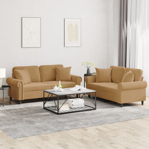 vidaXL 2-tlg. Sofagarnitur mit Kissen Braun Samt