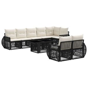 vidaXL Gartensofa-set 9 stk. Schwarz und Cremewei&szlig; Poly-Rattan