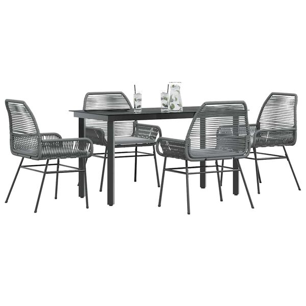 vidaXL 5-tlg. Garten-Essgruppe mit Kissen Grau Poly Rattan Glas