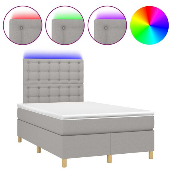vidaXL Boxspringbett mit Matratze & LED Hellgrau 120x200 cm Stoff