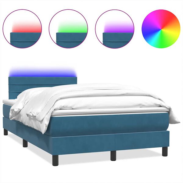 vidaXL Boxspringbett mit Matratze & LED Dunkelblau 120x220 cm Samt