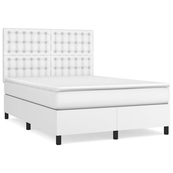 vidaXL Boxspringbett mit Matratze Wei&szlig; 140x200 cm Kunstleder