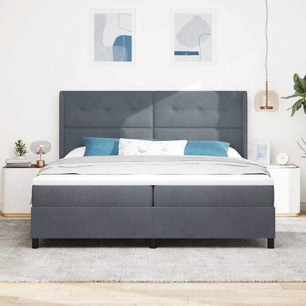 vidaXL Boxspringbett mit Matratze mit LED Dunkelgrau 200 x 200 cm Samt