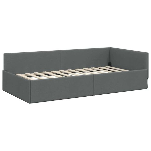 vidaXL Eckbettgestell mit Kopfteil Dunkelgrau 100 cm x 200 cm Samt