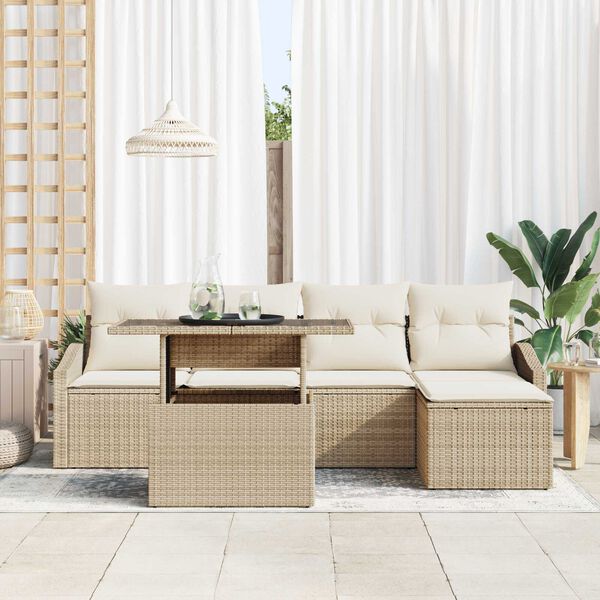 vidaXL Garten-Sofa-Set mit Kissen 6 pcs Beige und Creme Poly-Rattan
