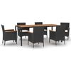 vidaXL 7-tlg. Garten-Essgruppe mit Kissen Schwarz Poly Rattan