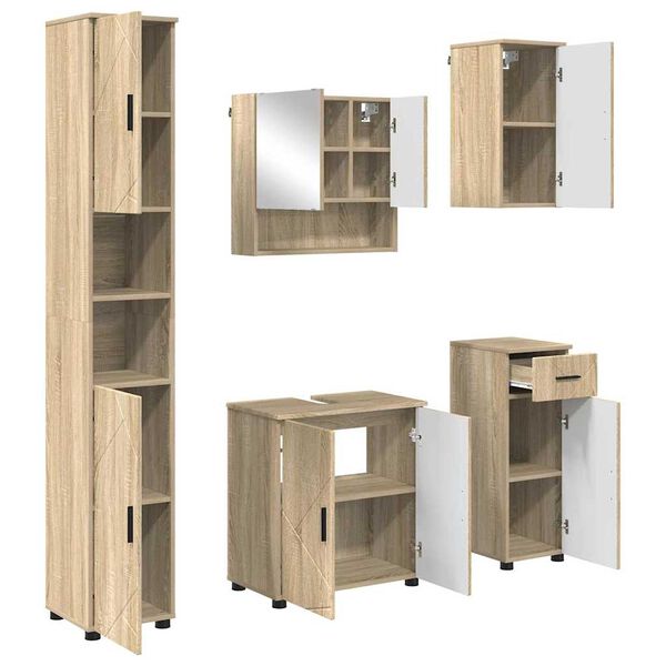 vidaXL Badezimmerm&ouml;bel-Set 5 pcs Sonoma-Eiche Holzwerkstoff & Metall