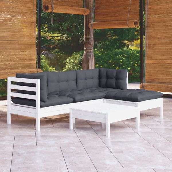 vidaXL 5-tlg. Garten-Lounge-Set mit Kissen Wei&szlig; Kiefernholz