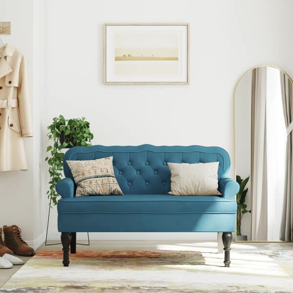 vidaXL Sitzbank mit R&uuml;ckenlehne Blau 119,5x64,5x75 cm Samt