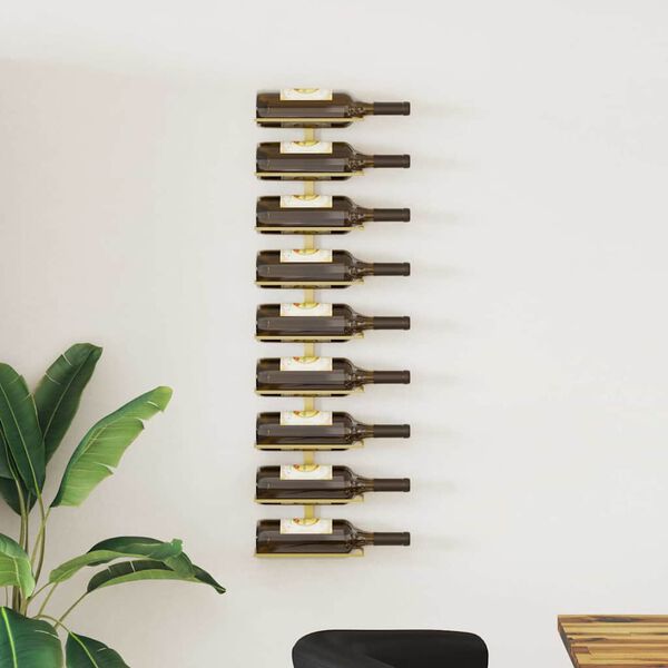 vidaXL Wand-Weinregal f&uuml;r 9 Flaschen Golden Eisen