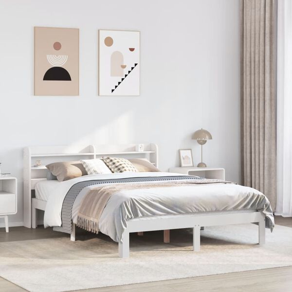 vidaXL Bettgestell mit Kopfteil ohne Matratze Wei&szlig; 120x190 cm