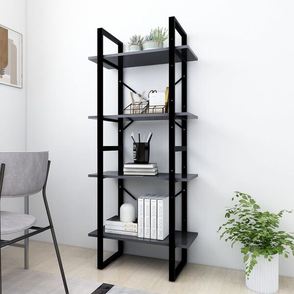 vidaXL B&uuml;cherregal 4 F&auml;cher Grau 60x30x140 cm Holzwerkstoff