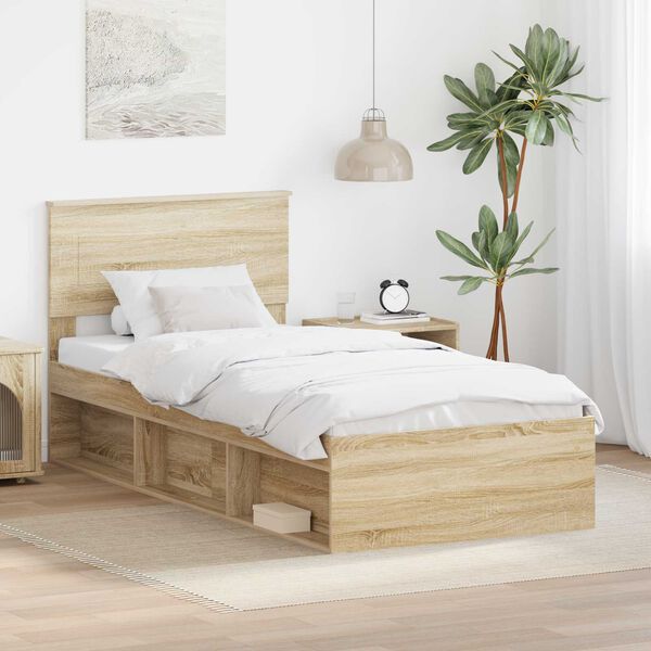 vidaXL Bettrahmen mit Kopfteil Sonoma 100 x 200 cm Holzwerkstoff