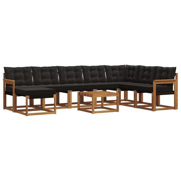 vidaXL Outdoor-Sofagarnitur mit Kissen 9 pcs Nat&uuml;rlich und Schwarz