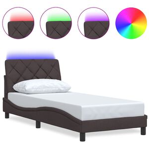 vidaXL Bettgestell mit LED ohne Matratze Dunkelbraun 90x190 cm Stoff