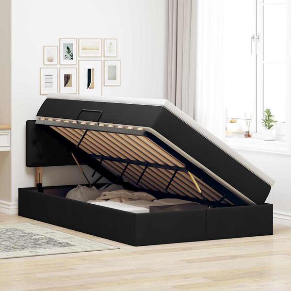 vidaXL Bett mit Stauraum und LED Schwarz 120 x 200 cm Polyester