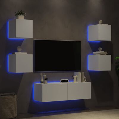 vidaXL 5-tlg. TV-Wohnwand mit LED-Leuchten Weiß
