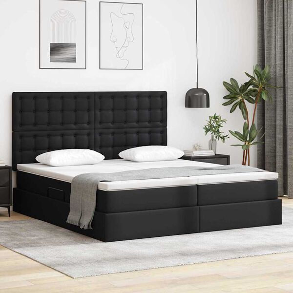 vidaXL Bett mit LED-Lichtleisten mit Kopfteil Schwarz 200 x 200 cm PVC