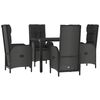 vidaXL 5-tlg. Garten-Essgruppe mit Kissen Schwarz Poly Rattan