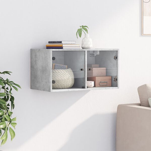 vidaXL Wandschrank mit Glast&uuml;ren Betongrau 68,5x37x35 cm