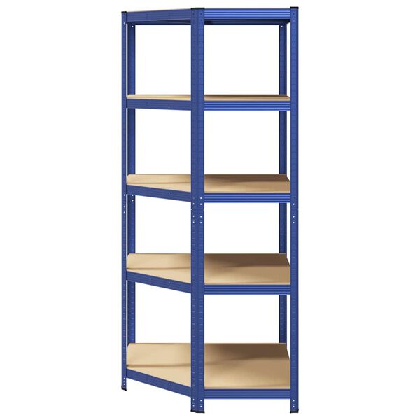 vidaXL Eckregal mit 5 B&ouml;den Blau Stahl & Holzwerkstoff