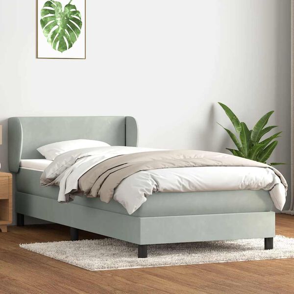 vidaXL Boxspringbett mit Matratze Hellgrau 80x220 cm Samt