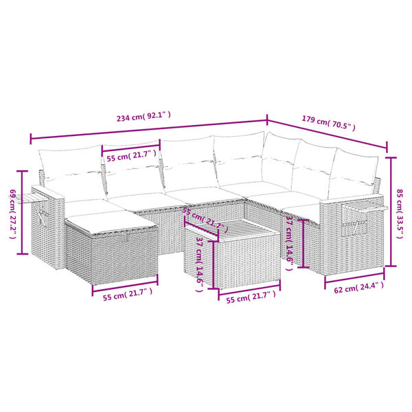 vidaXL 8-tlg. Garten-Sofagarnitur mit Kissen Schwarz Poly Rattan