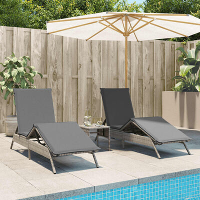 vidaXL Sonnenliegen mit Auflagen 2 Stk. Grau Poly Rattan