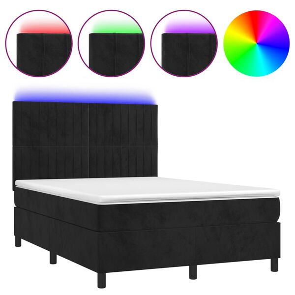 vidaXL Boxspringbett mit Matratze & LED Schwarz 140x200 cm Samt