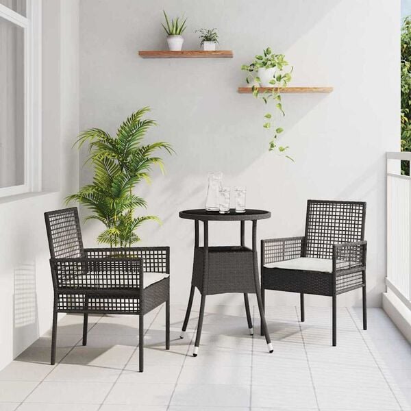 vidaXL Garten Essgruppe 3 pcs Schwarz Poly-Rattan