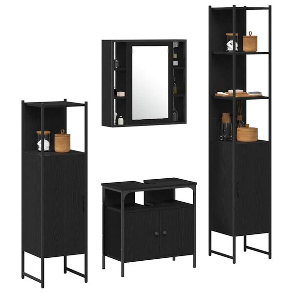 vidaXL Badezimmerm&ouml;bel-Set 4 pcs Schwarz Eichen-Optik Holzwerkstoff