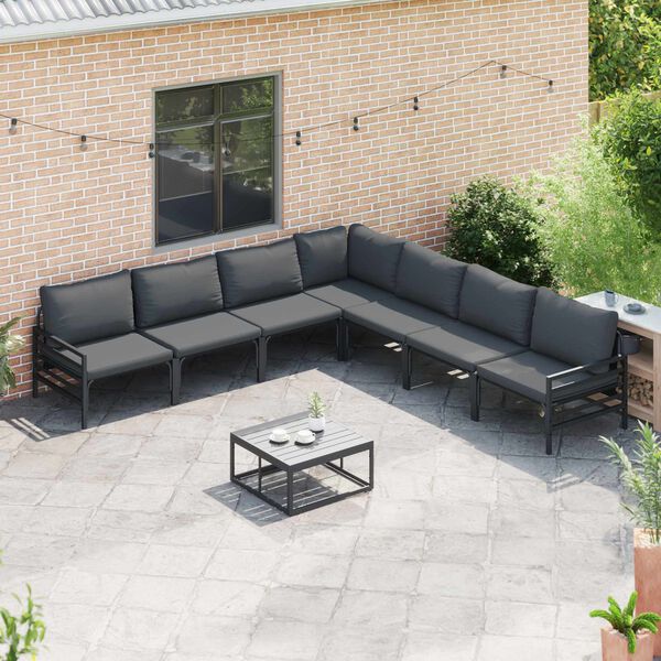 vidaXL Gartensofa-set mit Kissen 8 pcs Schwarz Stahl