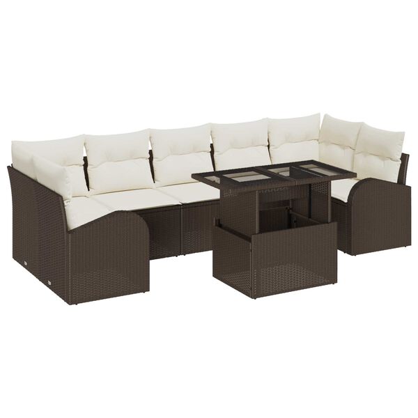 vidaXL Gartensofa-set mit Kissen mit Speicher 8 pcs Braun Poly Rattan