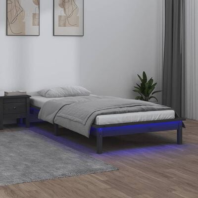 vidaXL Massivholzbett mit LEDs Grau 75x190 cm