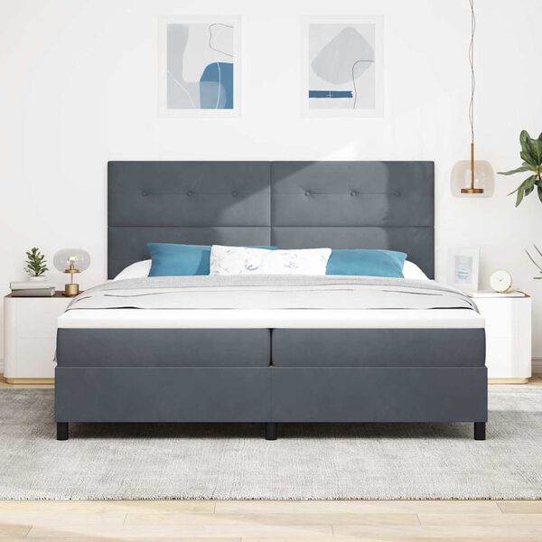 vidaXL Boxspringbett mit Matratze Dunkelgrau 200 x 200 cm Stoff