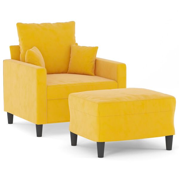 vidaXL Sessel mit Hocker Hellgelb 60 cm Samt