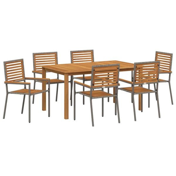vidaXL Garten Essgruppe 7 pcs Grau Poly Rattan