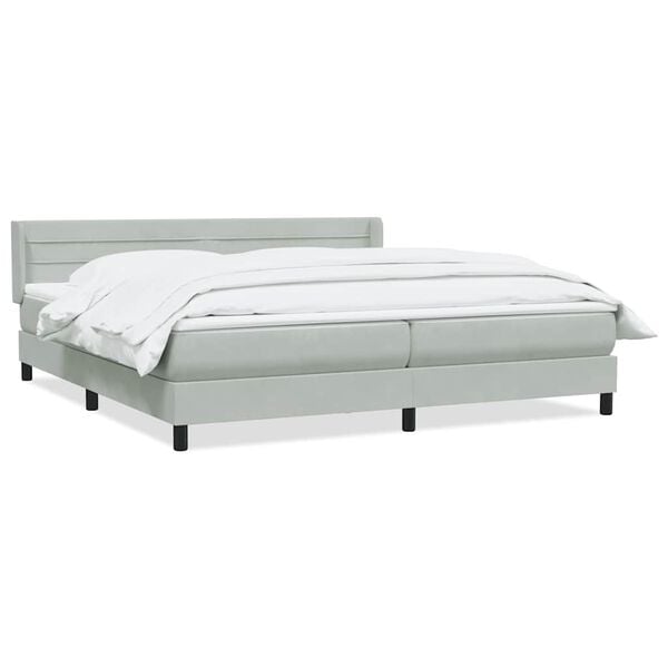 vidaXL Boxspringbett mit Matratze Hellgrau 180x220 cm Samt