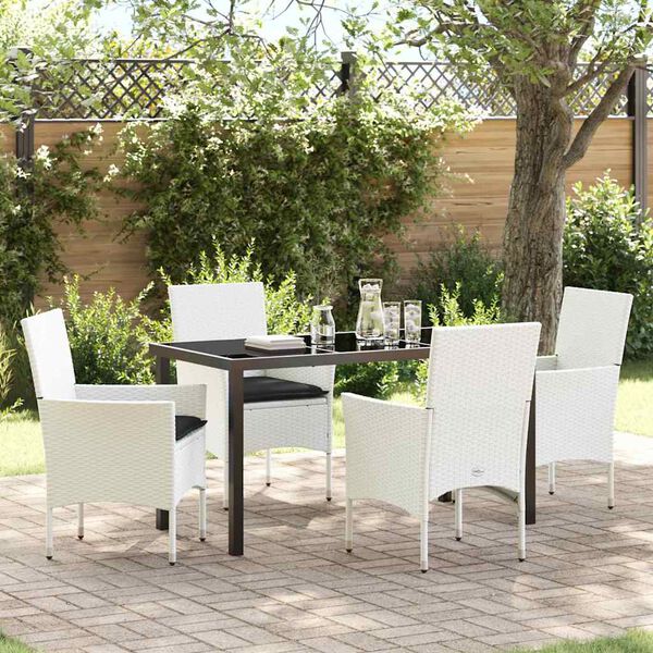 vidaXL Garten Essgruppe mit Kissen 5 pcs Wei&szlig; Poly-Rattan