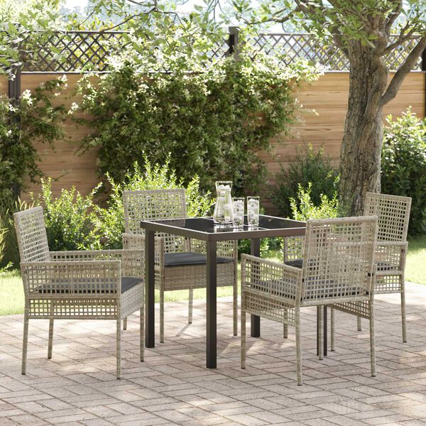 vidaXL Garten Essgruppe mit Kissen 5 pcs Hellgrau Poly-Rattan
