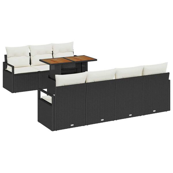 vidaXL Garten-Sofa-Set mit Kissen mit Kissen 8 pcs Schwarz und Creme