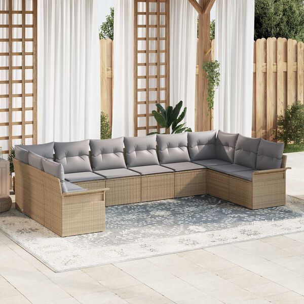 vidaXL Gartensofa-set mit Speicher 10 pcs Beige Poly-Rattan